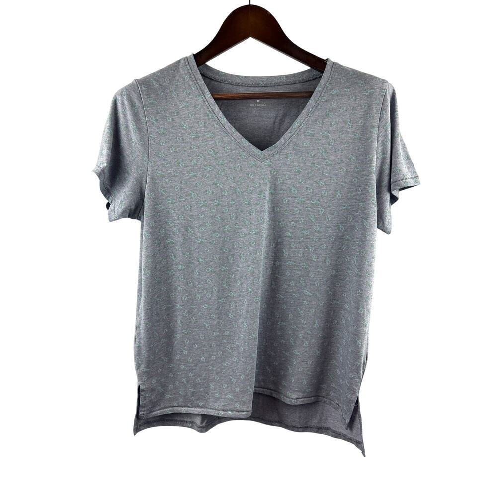 Women’s Lucky Brand Medium Light Grey T-Shirt w/ Teal Flowers